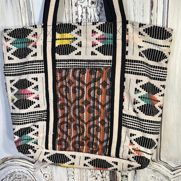 Patterned Tote Bag with Black and Yellow Accents Made In India - Picture 4 of 7